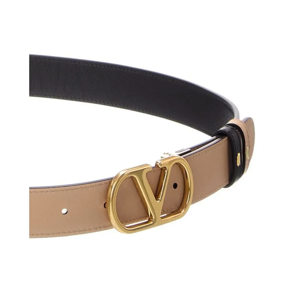 Valentino Vlogo Signature Reversible Leather Belt, Black